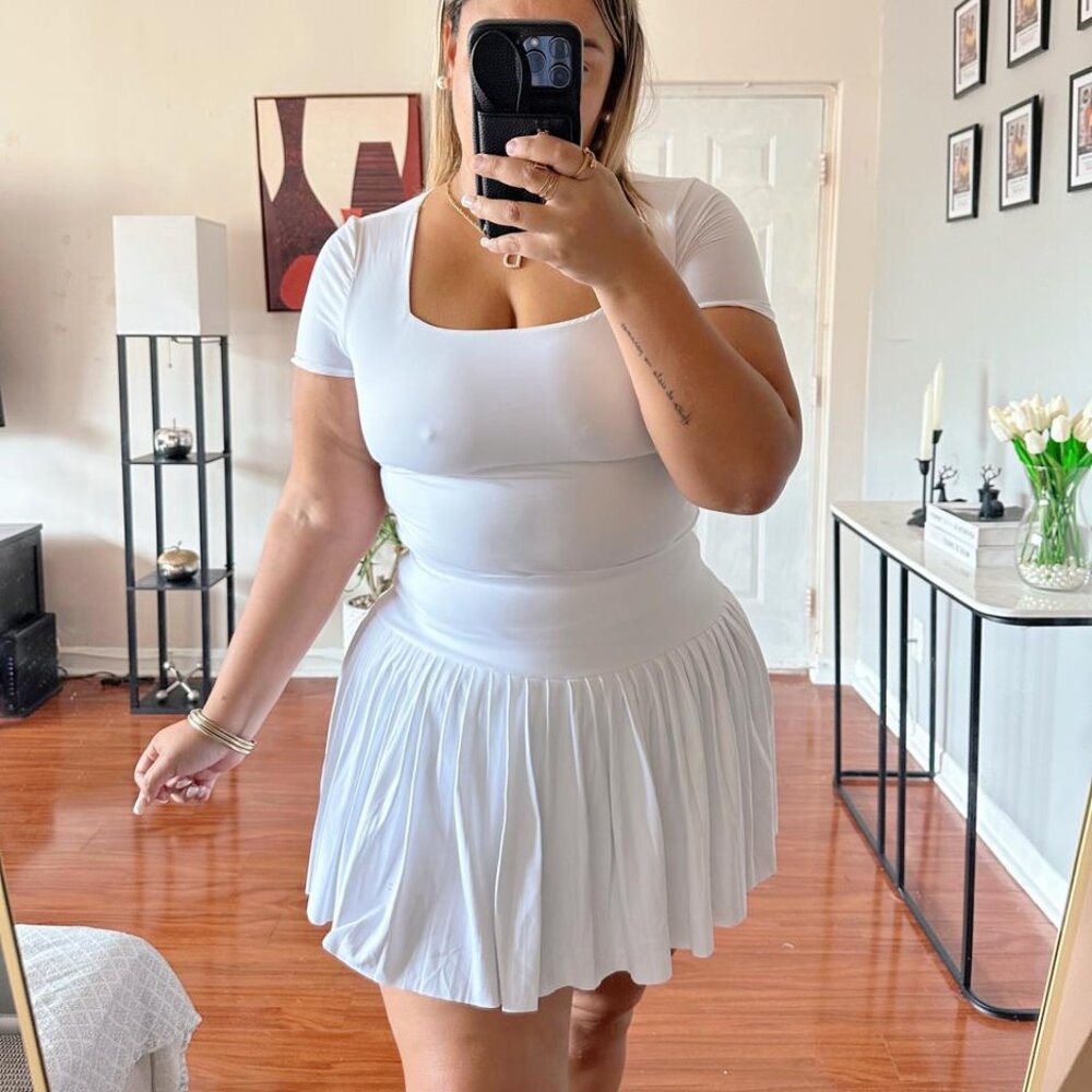 Pleated tennis skirt with shorts, women's high-waisted seamless skirt, athletic